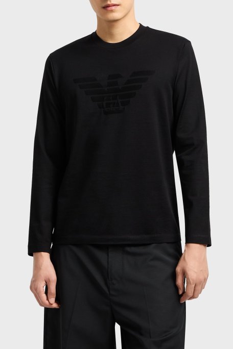 Emporio Armani Jakarlı Logo Baskılı Pamuklu Regular Fit Bisiklet Yaka Erkek Sweat 8N1TD7 1JGYZ 0022 SİYAH - Emporio Armani
