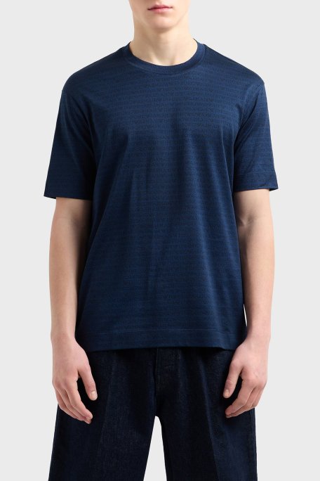 Emporio Armani Jakarlı Logo Baskılı Regular Fit Bisiklet Yaka Erkek T Shirt EM000787 AF12916 FB224 LACİVERT - Emporio Armani