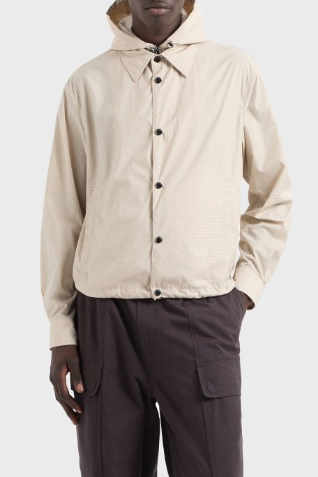Emporio Armani Jakarlı Logo Baskılı Regular Fit Çıkarılabilir Kapüşonlu Erkek Mont EM001003 AF15384 U1098 BEJ - Emporio Armani