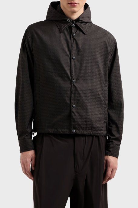 Emporio Armani Jakarlı Logo Baskılı Regular Fit Çıkarılabilir Kapüşonlu Erkek Mont EM001003 AF15384 U8168 SİYAH - Emporio Armani