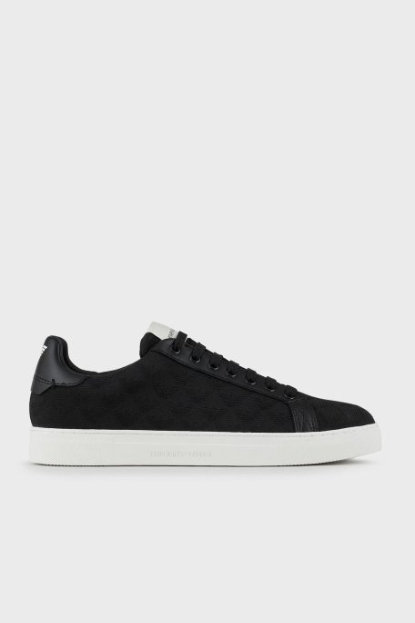 Emporio Armani Jakarlı Logo Baskılı Sneaker Erkek Ayakkabı EM003843 AF20003 MC012 SİYAH - Emporio Armani