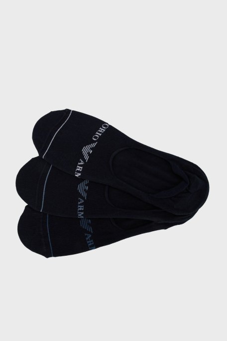 Emporio Armani Jakarlı Logolu 3 Pack Babet Erkek Çorap EM000548 AF12276 MB154 LACİVERT - Emporio Armani