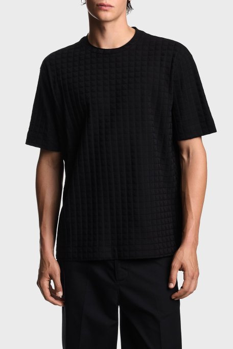 Emporio Armani Jakarlı Pamuklu Regular Fit Bisiklet Yaka Erkek T Shirt EM002967 AF10762 FC230 SİYAH - Emporio Armani