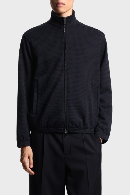 Emporio Armani Jakarlı Pamuklu Regular Fit Dik Yaka Fermuarlı Erkek Sweat EM003444 AF13700 FB297 LACİVERT - Emporio Armani