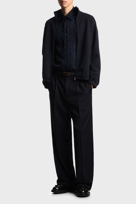 Emporio Armani Jakarlı Pamuklu Regular Fit Dik Yaka Fermuarlı Erkek Sweat EM003444 AF13700 FB297 LACİVERT - Emporio Armani (1)