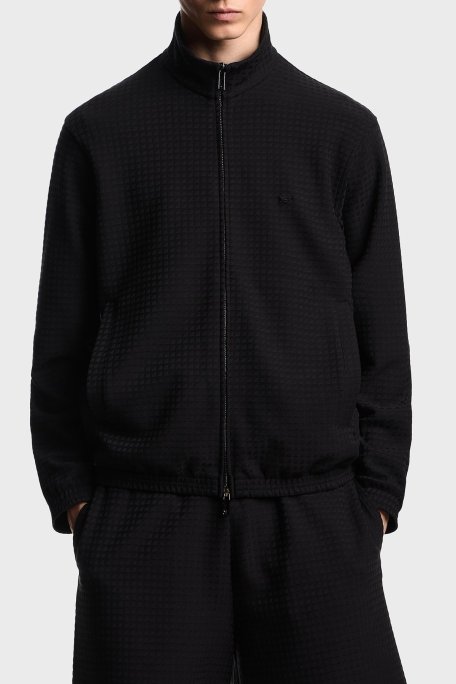 Emporio Armani Jakarlı Pamuklu Regular Fit Dik Yaka Fermuarlı Erkek Sweat EM003444 AF13700 FC231 SİYAH - Emporio Armani