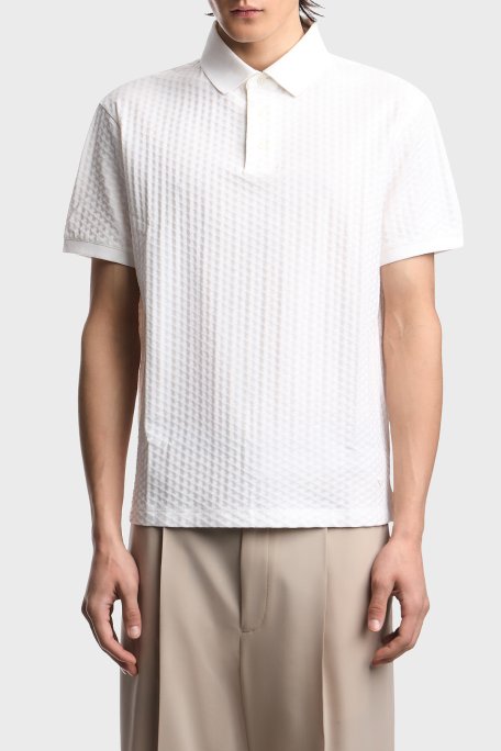 Emporio Armani Jakarlı Pamuklu Regular Fit Düğmeli Erkek Polo EM001295 AF10762 F0190 BEYAZ - Emporio Armani