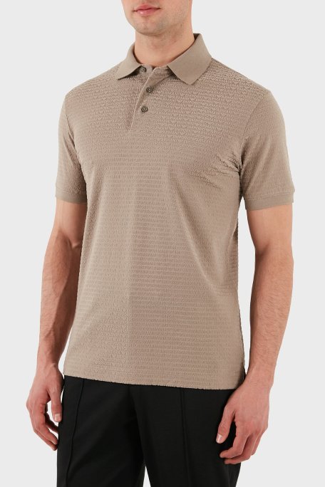 Emporio Armani Jakarlı Pamuklu Regular Fit Düğmeli Erkek Polo Yaka T Shirt EM001283 AF10017 F6063 BEJ - Emporio Armani