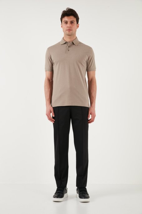 Emporio Armani Jakarlı Pamuklu Regular Fit Düğmeli Erkek Polo Yaka T Shirt EM001283 AF10017 F6063 BEJ - Emporio Armani (1)