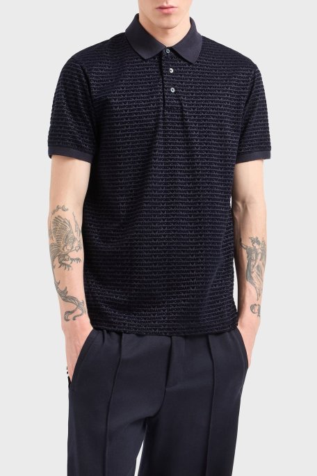 Emporio Armani Jakarlı Pamuklu Regular Fit Düğmeli Erkek Polo Yaka T Shirt EM001283 AF10017 FB229 LACİVERT - Emporio Armani