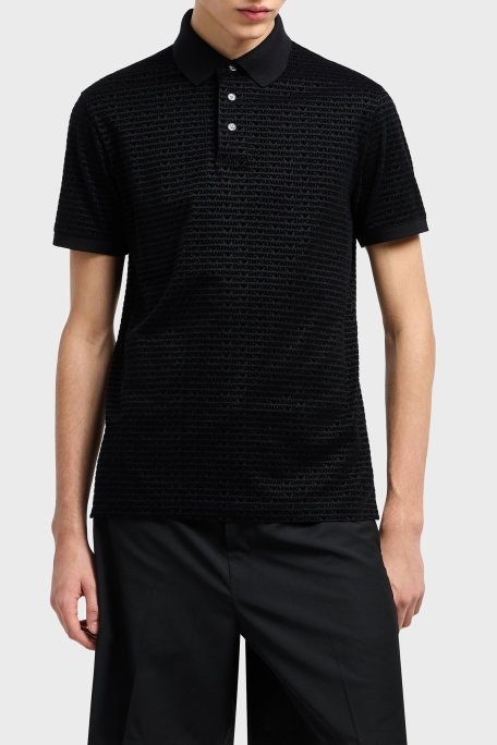 Emporio Armani Jakarlı Pamuklu Regular Fit Düğmeli Erkek Polo Yaka T Shirt EM001283 AF10017 FC159 SİYAH - Emporio Armani