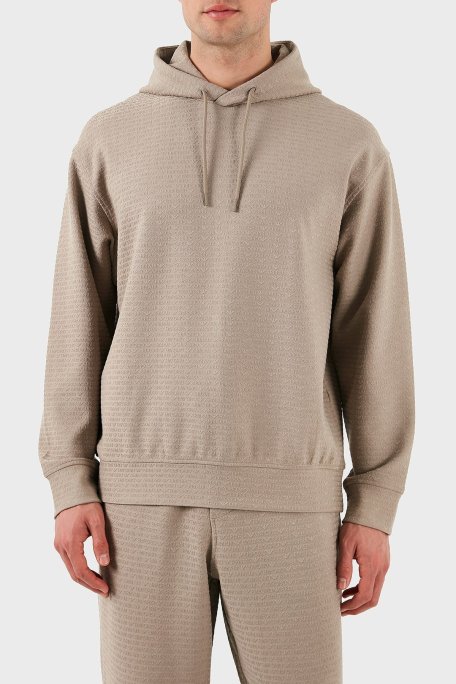 Emporio Armani Jakarlı Pamuklu Regular Fit Kapüşonlu Erkek Sweat EM001007 AF13700 U6107 BEJ - Emporio Armani