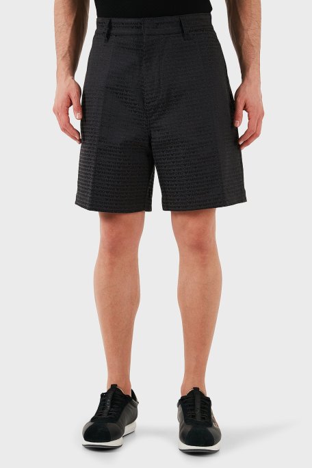 Emporio Armani Jakarlı Pamuklu Regular Fit Yüksek Bel Geniş Paça Erkek Short EM001200 AF13688 U8168 SİYAH - Emporio Armani