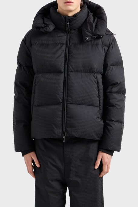 Emporio Armani Jakarlı Regular Fit Kuş Tüyü Dolgulu Çıkarılabilir Kapüşonlu Şişme Erkek Mont 6D1BC3 1NNXZ 0999 SİYAH - Emporio Armani