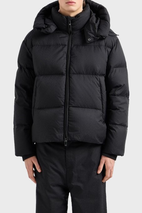 Emporio Armani Jakarlı Regular Fit Kuş Tüyü Dolgulu Çıkarılabilir Kapüşonlu Şişme Erkek Mont 6D1BC3 1NNXZ 0999 SİYAH - Emporio Armani