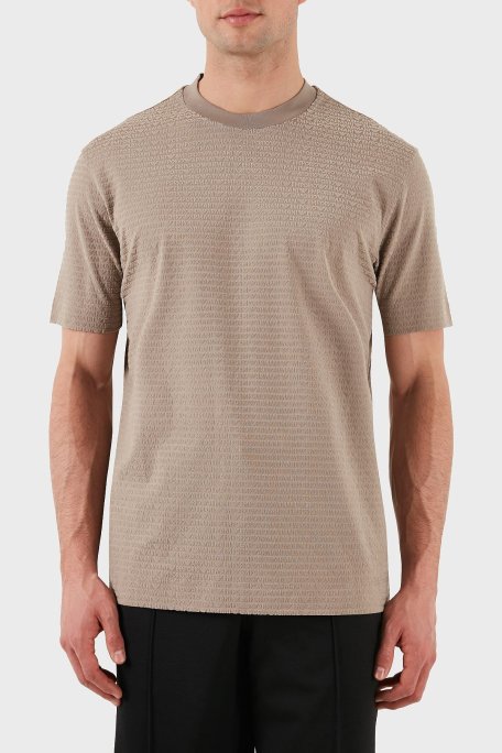 Emporio Armani Jakarlı Regular Fit Pamuklu Bisiklet Yaka Erkek T Shirt EM001288 AF10017 F6063 BEJ - Emporio Armani