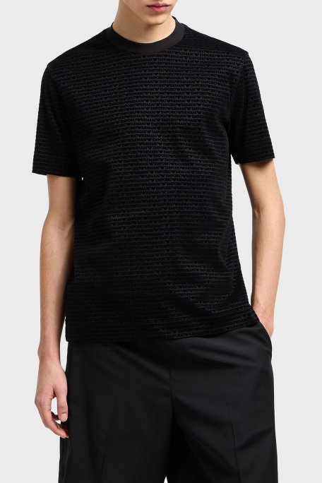 Emporio Armani Jakarlı Regular Fit Pamuklu Bisiklet Yaka Erkek T Shirt EM001288 AF10017 FC159 SİYAH - Emporio Armani