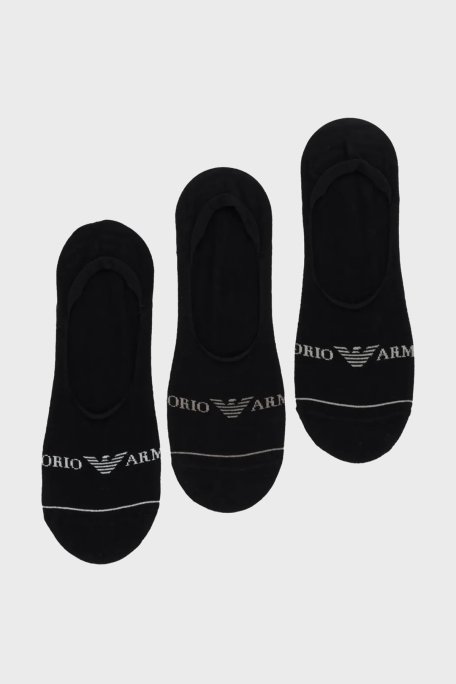 Emporio Armani Jakarlı Streç Pamuklu 3 Pack Babet Erkek Çorap EM000548 AF12276 MC061 SİYAH - Emporio Armani