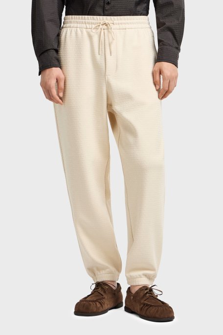 Emporio Armani Jakarlı Streç Pamuklu Regular Fit Yüksek Bel Lastikli Paça Jogger Erkek Pantolon EM001106 AF13700 U1088 EKRU - Emporio Armani