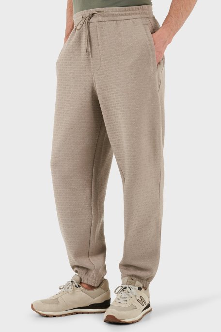 Emporio Armani Jakarlı Streç Pamuklu Regular Fit Yüksek Bel Lastikli Paça Jogger Erkek Pantolon EM001106 AF13700 U6107 BEJ - Emporio Armani