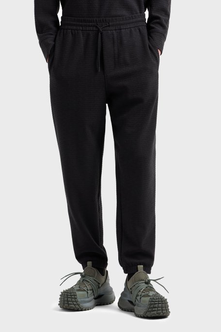 Emporio Armani Jakarlı Streç Pamuklu Regular Fit Yüksek Bel Lastikli Paça Jogger Erkek Pantolon EM001106 AF13700 UC001 SİYAH - Emporio Armani