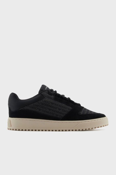 Emporio Armani Jakarlı Süet Detaylı Sneaker Erkek Ayakkabı X4X636 XR329 Q781 SİYAH - Emporio Armani