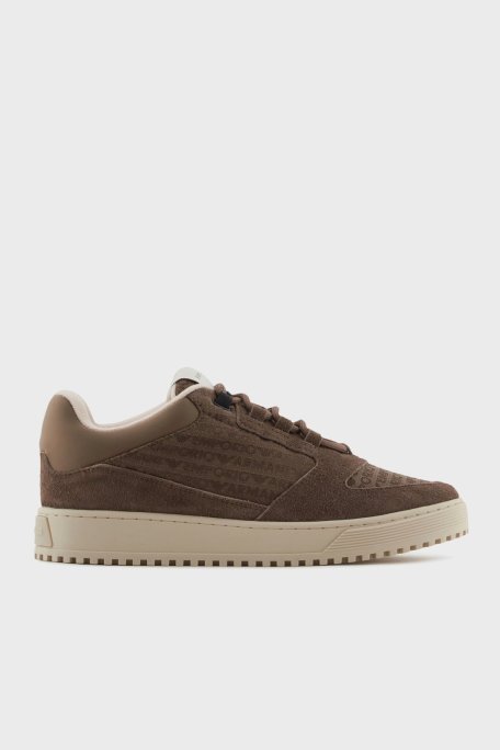 Emporio Armani Jakarlı Süet Detaylı Sneaker Erkek Ayakkabı X4X636 XR329 U570 KAHVE - Emporio Armani