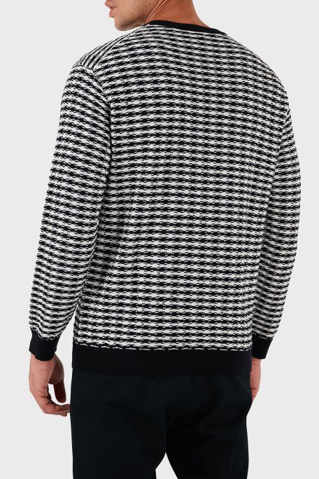 Emporio Armani Jakarlı Yün Karışımlı Regular Fit Bisiklet Yaka Erkek Kazak EM003830 AF19833 F0015 BEYAZ-LACİVERT - Emporio Armani (1)