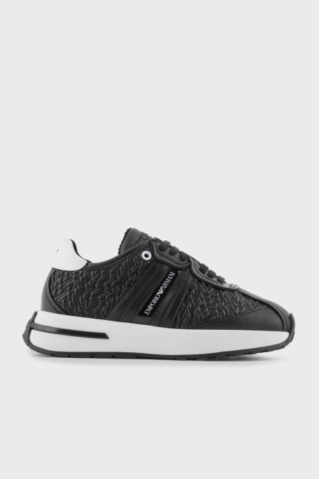Emporio Armani Kabartma Logolu Sneaker Bayan Ayakkabı EW003060 AF19771 MC234 SİYAH - Emporio Armani