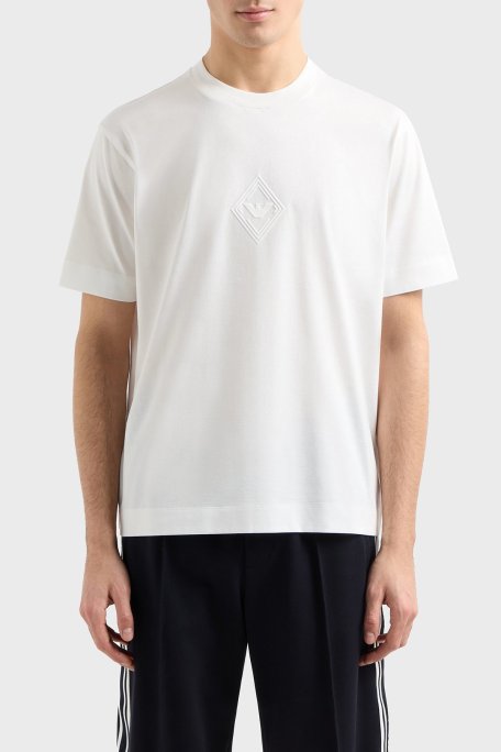 Emporio Armani Kabartmalı Logo % 100 Pamuk Regular Fit Bisiklet Yaka Erkek T Shirt EM001040 AF13669 U0003 BEYAZ - Emporio Armani