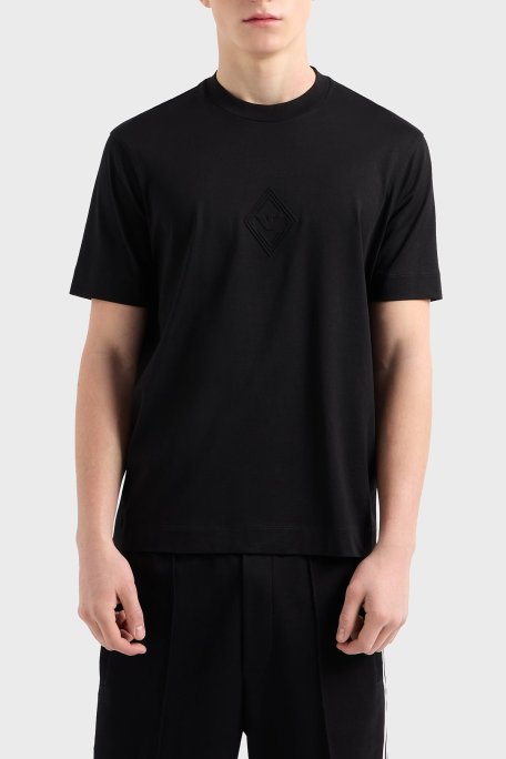 Emporio Armani Kabartmalı Logo % 100 Pamuk Regular Fit Bisiklet Yaka Erkek T Shirt EM001040 AF13669 UC001 SİYAH - Emporio Armani