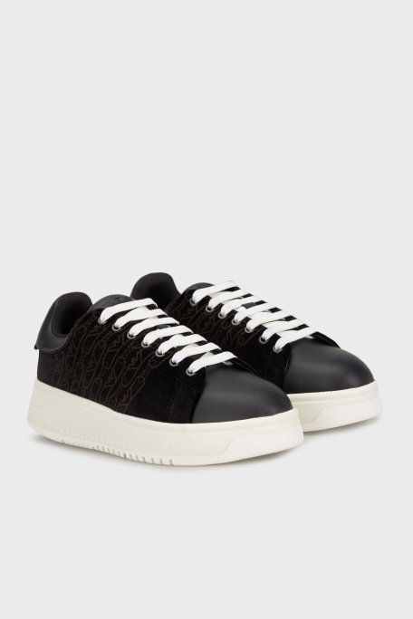 Emporio Armani Kadife Logolu Kalın Tabanlı Sneaker Bayan Ayakkabı X3X024 XR228 00002 SİYAH - Emporio Armani (1)