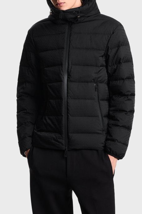 Emporio Armani Kapitoneli 4G Logolu Regular Fit Kapüşonlu Erkek Mont EM003043 AF15384 UC001 SİYAH - Emporio Armani