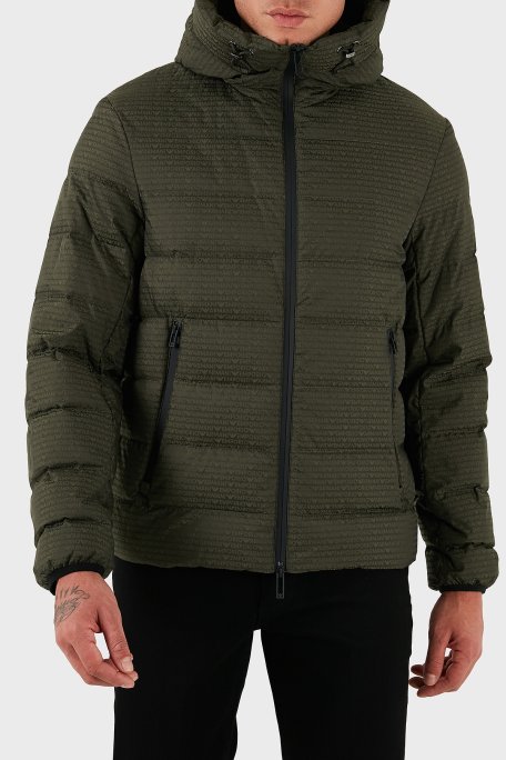 Emporio Armani Kapitoneli 4G Logolu Regular Fit Kapüşonlu Şişme Erkek Mont EM003043 AF15384 U8120 HAKİ - Emporio Armani