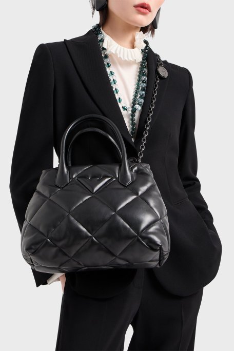 Emporio Armani Kapitoneli Çıkarılabilir Zincir Askılı Büyük Bayan Çanta Y3D269 YWJ8I 80001 SİYAH - Emporio Armani (1)