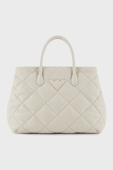 Emporio Armani Kapitoneli Çıkarılabilir Zincir Askılı Büyük Bayan Çanta Y3D269 YWJ8I 80011 EKRU - Emporio Armani