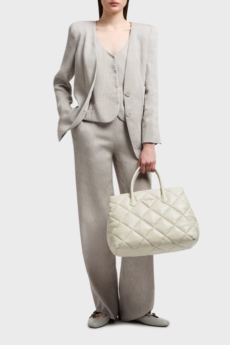 Emporio Armani Kapitoneli Çıkarılabilir Zincir Askılı Büyük Bayan Çanta Y3D269 YWJ8I 80011 EKRU - Emporio Armani (1)