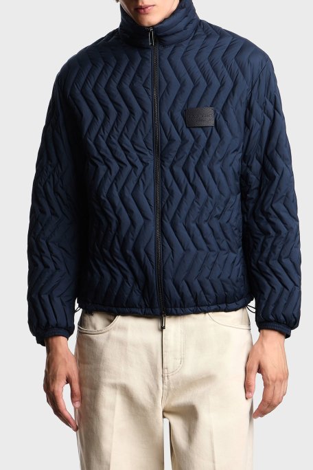 Emporio Armani Kapitoneli Kuş Tüyü Dolgulu Dik Yaka Şişme Erkek Mont EM003415 AF18231 UB118 LACİVERT - Emporio Armani