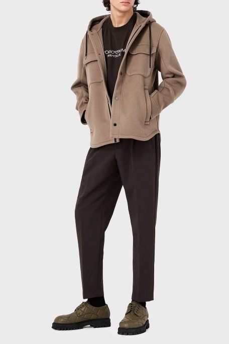 Emporio Armani Kapüşonlu Cepli Yumuşak Dokulu Yünlü Astarsız Erkek Ceket 6R1B94 1NMYZ 0144 BEJ - Emporio Armani (1)