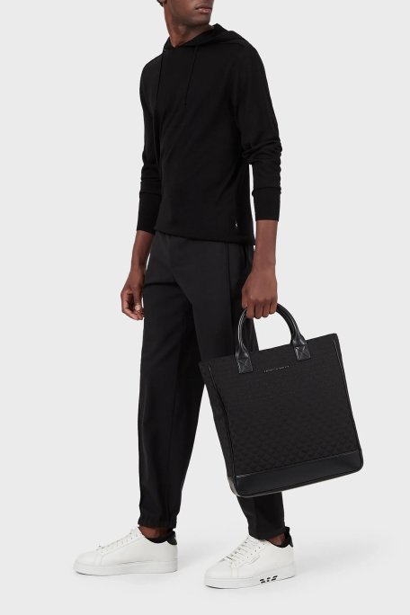 Emporio Armani Kapüşonlu Yünlü Triko Erkek Kazak 8N1MUW 1MJWZ 0999 SİYAH - Emporio Armani