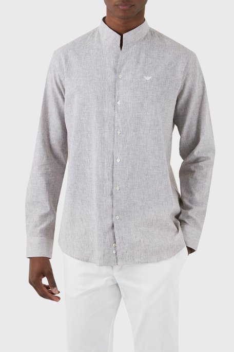 Emporio Armani Keten Karışımlı Regular Fit Erkek Gömlek E31CM3 F1312 440 GRİ - Emporio Armani