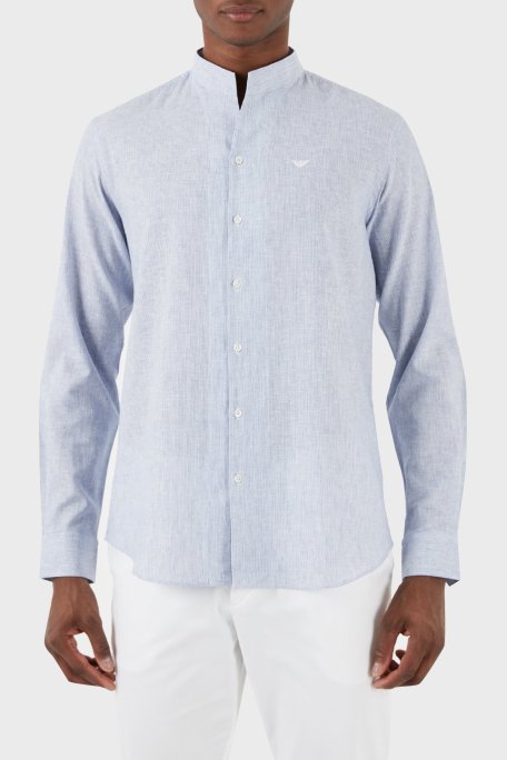 Emporio Armani Keten Karışımlı Regular Fit Erkek Gömlek E31CM3 F1312 726 LACİVERT - Emporio Armani