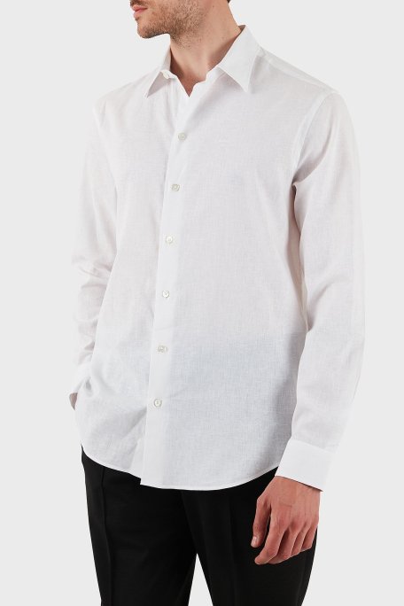 Emporio Armani Keten Karışımlı Regular Fit Klasik Yaka Erkek Gömlek EM000099 TE14112 U0002 BEYAZ - Emporio Armani (1)