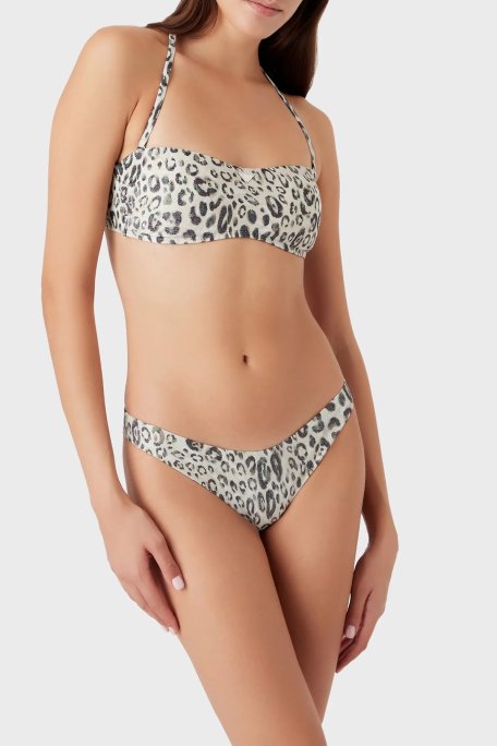 Emporio Armani Leopar Desenli Boyundan Bağlamalı Çıkarılabilir Dolgulu Kadın Bikini 262658 3R302 09311 KAHVE - Emporio Armani