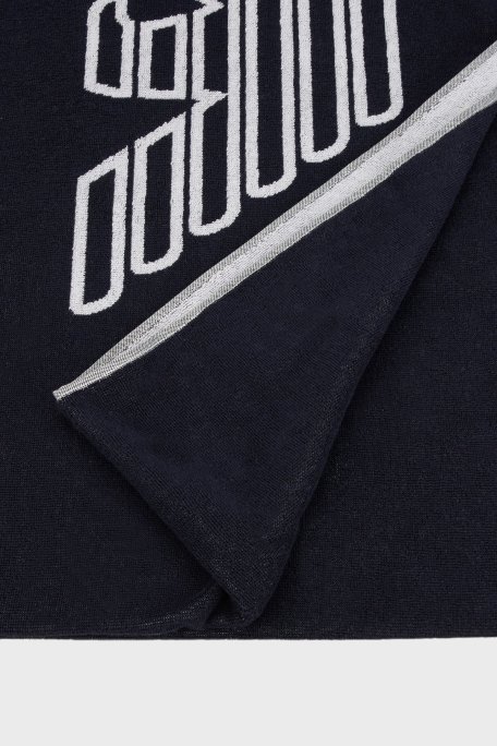 Emporio Armani Logo Baskılı % 100 Pamuk 170 x 102 cm Çift Taraflı Unisex Plaj Havlusu EX000019 AF12331 UB102 LACİVERT - Emporio Armani (1)