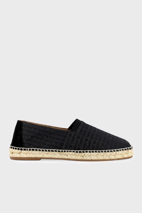 Emporio Armani Logo Baskılı Jakarlı Erkek Espadril EM005853 AF25529 MC012 SİYAH - Emporio Armani