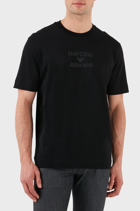 Emporio Armani Logo Baskılı Pamuklu Regular Fit Bisiklet Yaka Erkek T Shirt EM000780 AF12926 UC001 SİYAH - Emporio Armani