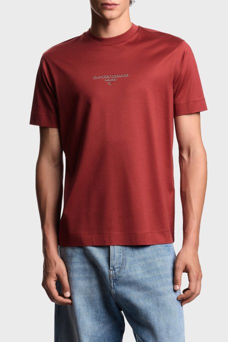 Emporio Armani Logo Baskılı Pamuklu Regular Fit Bisiklet Yaka Erkek T Shirt EM002838 AF10761 U5035 KIRMIZI - Emporio Armani