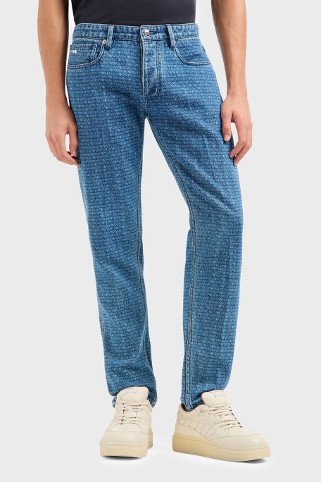 Emporio Armani Logo Baskılı Pamuklu Slim Fit Düşük Bel Normal Paça Jeans Erkek Kot Pantolon EM000668 AF13444 FB054 MAVİ - Emporio Armani (1)