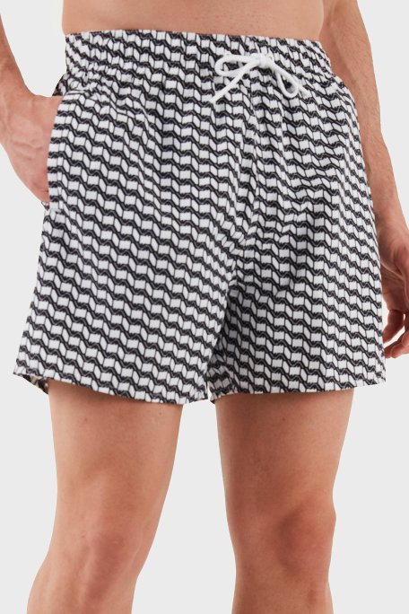 Emporio Armani Logo Desenli Slim Fit Düşük Bel Erkek Mayo Short EM000583 AF12342 F0054 BEYAZ-SİYAH - Emporio Armani (1)